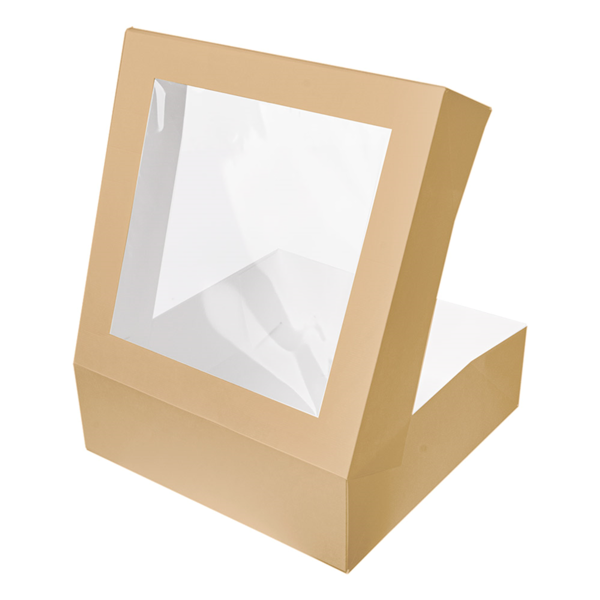 Garcia De Pou CAJAS PASTELERÍA CON VENTANA 'THEPACK' 240 G/M2 + OPP 32x32x10 CM NATURAL CARTÓN ONDULADO NANO-MICRO (100 UNID.)