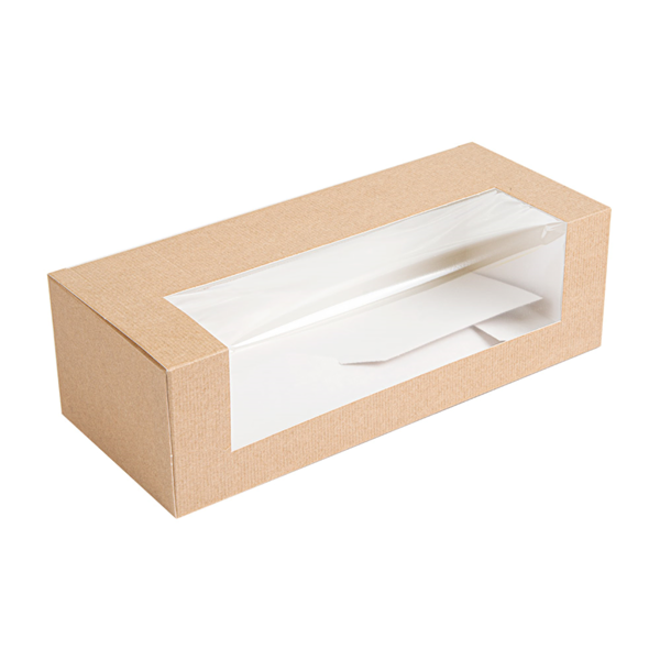 Garcia de pou CAJAS PASTELERÍA CON VENTANA 'THEPACK' 240 G/M2 + OPP 26x11x8 CM NATURAL CARTÓN ONDULADO NANO-MICRO (300 UNID.)