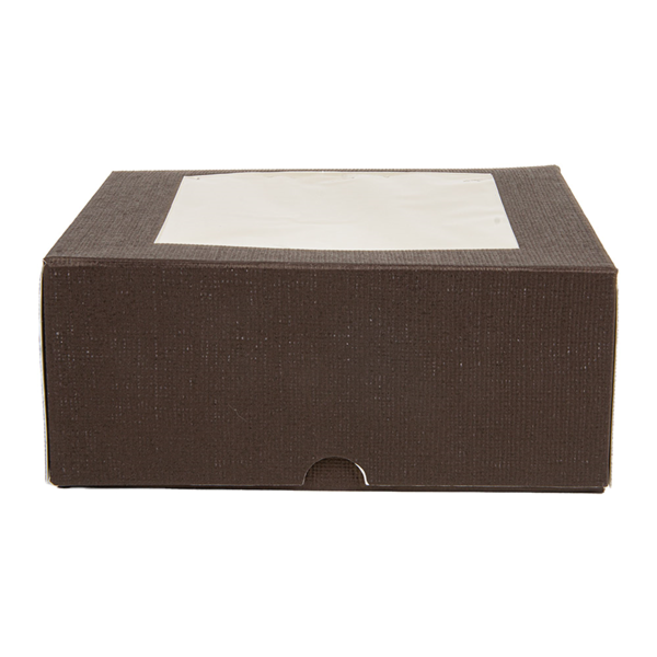 Garcia De Pou CAJAS PASTELERÍA CON VENTANA 'THEPACK' 250 G/M2 + OPP 18x18x7 5 CM CHOCOLATE CARTÓN ONDULADO NANO-MICRO (200 UNID.)