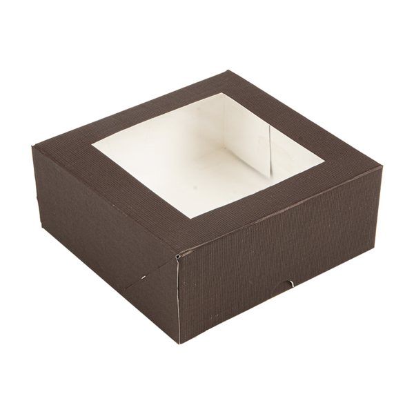 Garcia de pou CAJAS PASTELERÍA CON VENTANA 'THEPACK' 250 G/M2 + OPP 18x18x7 5 CM CHOCOLATE CARTÓN ONDULADO NANO-MICRO (200 UNID.)