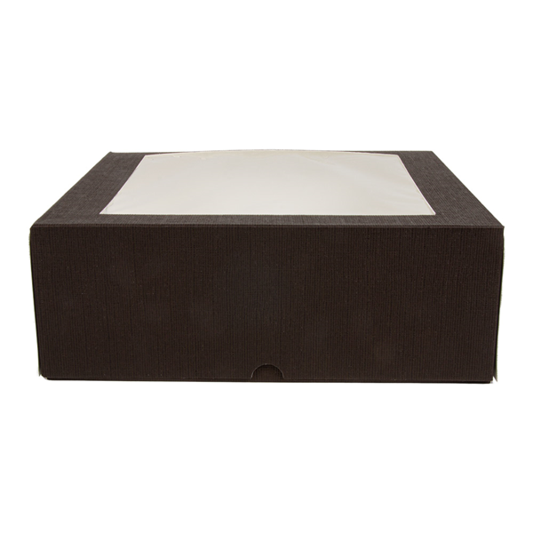 Garcia De Pou CAJAS PASTELERÍA CON VENTANA 'THEPACK' 250 G/M2 + OPP 28x28x10 CM CHOCOLATE CARTÓN ONDULADO NANO-MICRO (100 UNID.)