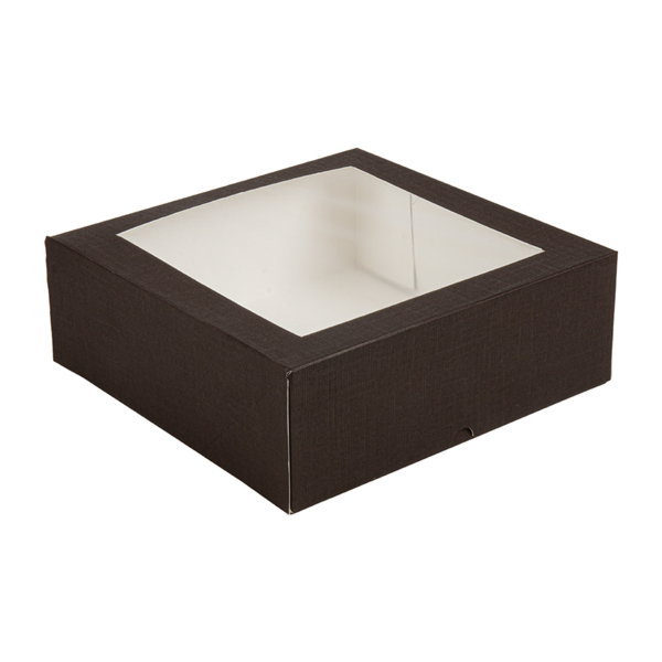 Garcia de pou CAJAS PASTELERÍA CON VENTANA 'THEPACK' 250 G/M2 + OPP 28x28x10 CM CHOCOLATE CARTÓN ONDULADO NANO-MICRO (100 UNID.)