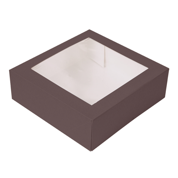 Garcia de pou CAJAS PASTELERÍA CON VENTANA 'THEPACK' 250 G/M2 + OPP 23x23x7 5 CM CHOCOLATE CARTÓN ONDULADO NANO-MICRO (200 UNID.)