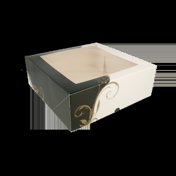 Garcia de pou CAJAS PASTELERÍA CON VENTANA 'THEPACK CLASSIC' 250 G/M2 28x28x10 CM BLANCO CARTÓN ONDULADO NANO-MICRO (100 UNID.)