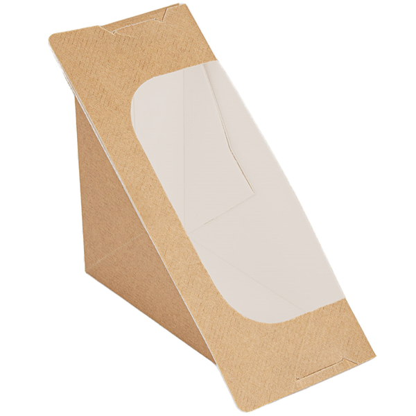 Garcia De Pou CAJAS SÁNDWICH TRIANGULAR DOBLE + VENTANA AUTOADHESIVO 'THEPACK' 220 G/M2 + OPP 12 4x12 4x7 5 CM NATURAL CARTÓN ONDULADO NANO-MICRO (500 UNID.)