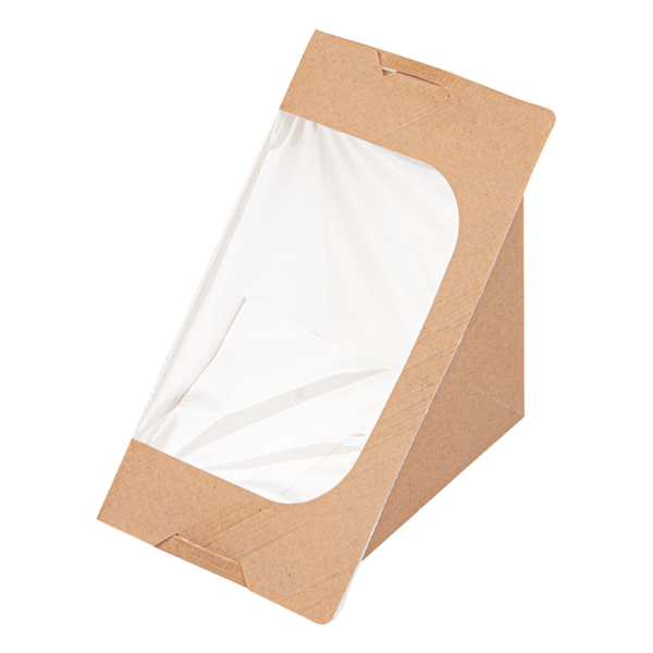 Garcia De Pou CAJAS SÁNDWICH TRIANGULAR TRIPLE + VENTANA AUTOADHESIVO 'THEPACK' 220 G/M2 + OPP 12 4x12 4x8 3 CM NATURAL CARTÓN ONDULADO NANO-MICRO (500 UNID.)