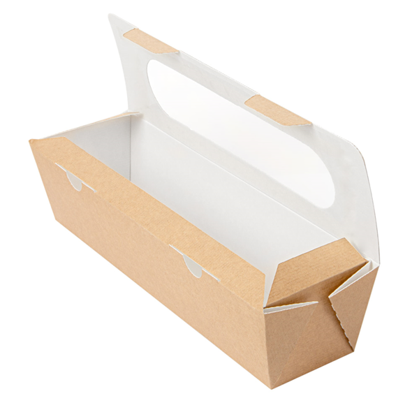 Garcia De Pou CAJAS SÁNDWICHES CON VENTANA - BAGUETTE 'THEPACK' 220 G/M2 + OPP 27 5x8x6 2 CM NATURAL CARTÓN ONDULADO NANO-MICRO (200 UNID.)