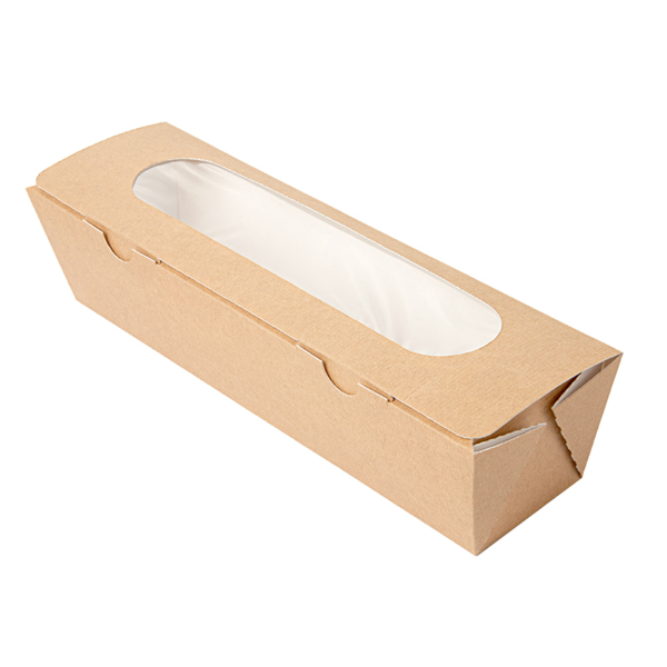 Garcia de pou CAJAS SÁNDWICHES CON VENTANA - BAGUETTE 'THEPACK' 220 G/M2 + OPP 27 5x8x6 2 CM NATURAL CARTÓN ONDULADO NANO-MICRO (200 UNID.)