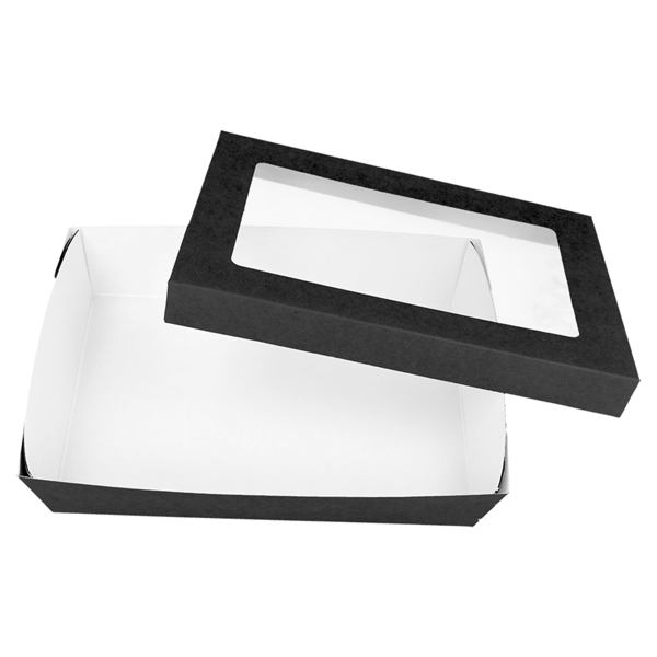 Garcia De Pou CAJITAS+TAPAS CON VENTANA 1300 ML 290 + 15 PE G/M2 21x14x5 CM NEGRO CARTONCILLO (200 UNID.)