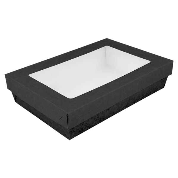 Garcia de pou CAJITAS+TAPAS CON VENTANA 'THEPACK' 1300 ML 250 G/M2 +12PP +OPP 21x14x5 CM NEGRO CARTÓN ONDULADO NANO-MICRO (200 UNID.)