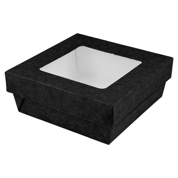 Garcia de pou CAJITAS+TAPAS CON VENTANA 'THEPACK' 500 ML 230 G/M2 + 12PP +OPP 12x12x5 CM NEGRO CARTÓN ONDULADO NANO-MICRO (250 UNID.)