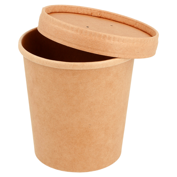 Garcia De Pou COMBO TARRINAS + TAPAS 480 ML - 16 Oz 340 + 18 PE G/M2 Ø 9 7/7 5x10 CM NATURAL KRAFT (250 UNID.)