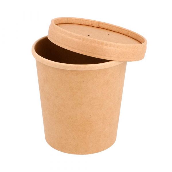 Garcia de pou COMBO TARRINAS + TAPAS 480 ML - 16 oz 340 + 18 PE G/M2 Ø 9 7/7 5x10 CM NATURAL KRAFT (250 UNID.)