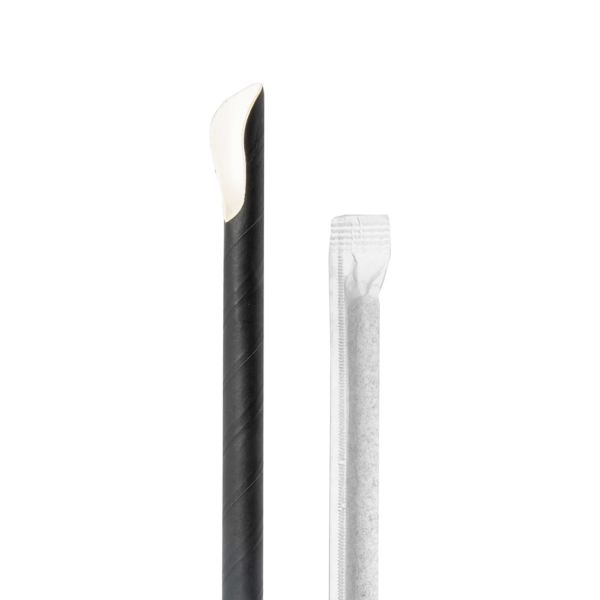 Garcia de pou PAJITAS CON CUCHARA ENFUNDADAS 'PAPER' Ø0 8x21 CM NEGRO PAPEL (1000 UNID.)