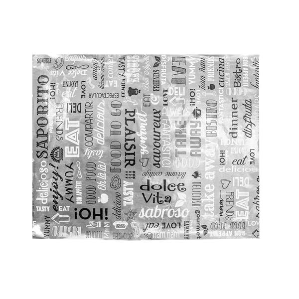 Garcia de pou PAPEL ANTIGRASAS FAST FOOD 'PAROLE' 35+20 G/M2 28x34 CM PLATEADO PERGAMINO + ALUMINIO (1000 UNID.)