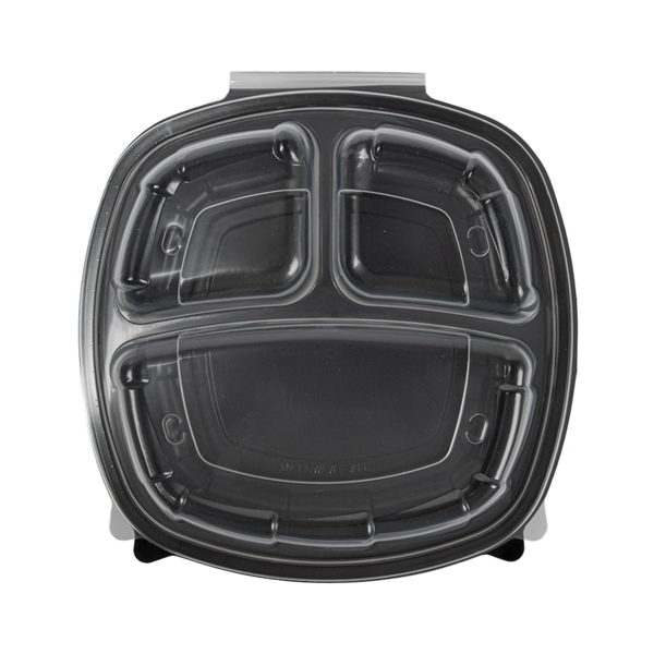 Garcia De Pou RECIPIENTES CON TAPA BISAGRA 3 COMPARTIMENTOS MICROONDABLES 1130 ML 22 9x23 3x8 2 CM NEGRO PP (100 UNID.)