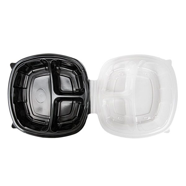 Garcia De Pou RECIPIENTES CON TAPA BISAGRA 3 COMPARTIMENTOS MICROONDABLES 1130 ML 22 9x23 3x8 2 CM NEGRO PP (100 UNID.)