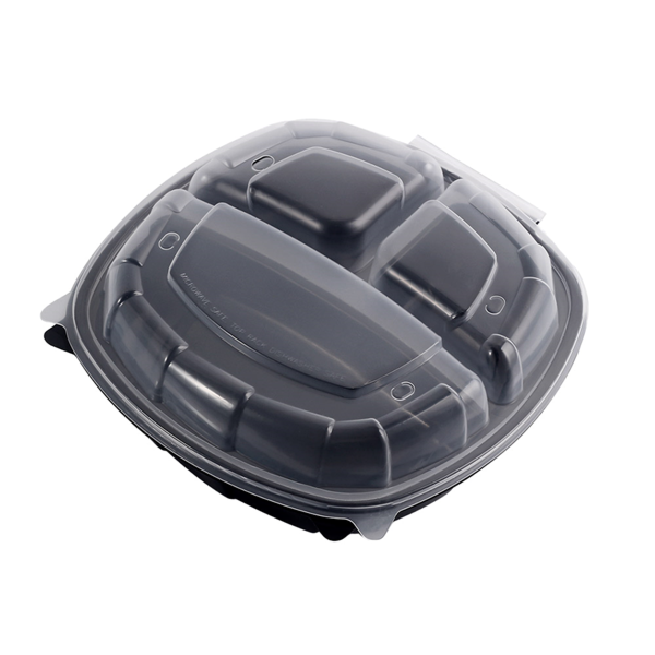 Garcia de pou RECIPIENTES CON TAPA BISAGRA 3 COMPARTIMENTOS MICROONDABLES 1350 ML 24 9x25 8x7 2 CM NEGRO PP (100 UNID.)