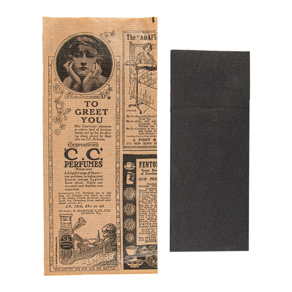 Garcia De Pou SERVILLETAS NEGRAS ENF. 'D.POINT' 32x40 CM 'JUST IN TIME CLOSED' 40 + 10PE G/M2 11x25 CM NATURAL 'TIMES' KRAFT VERJURADO (300 UNID.)