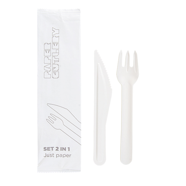 Garcia de pou SET 2/1 TENEDOR CUCHILLO 'PAPER CUTLERY' 15 8 CM BLANCO PAPEL (100 UNID.)