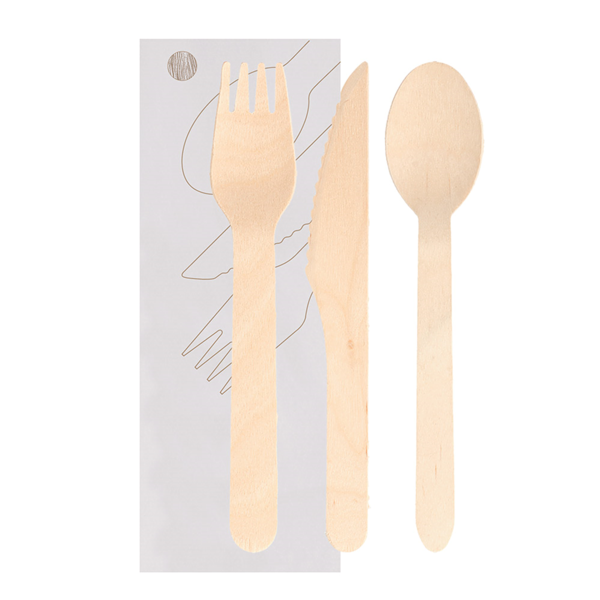 Garcia de pou SET 3/1 TENEDOR CUCHILLO CUCHARA 'MAKAN' 16 CM NATURAL MADERA (100 UNID.)