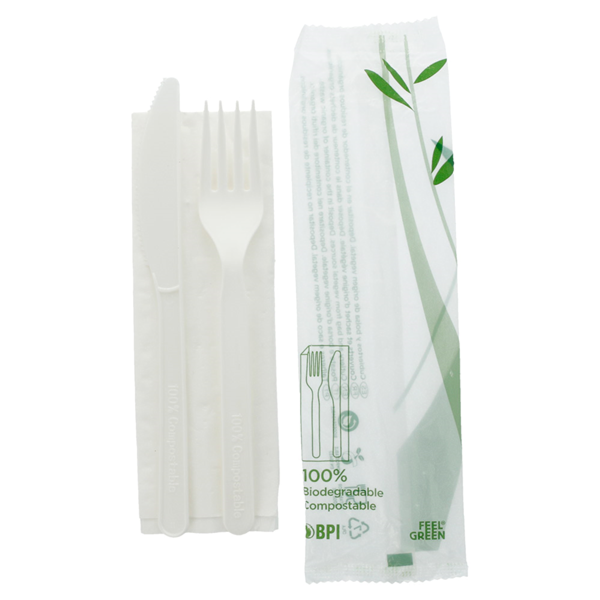 Garcia De Pou SET 3/1 TENEDOR CUCHILLO SERVILLETA 18 CM BLANCO CPLA (500 UNID.)