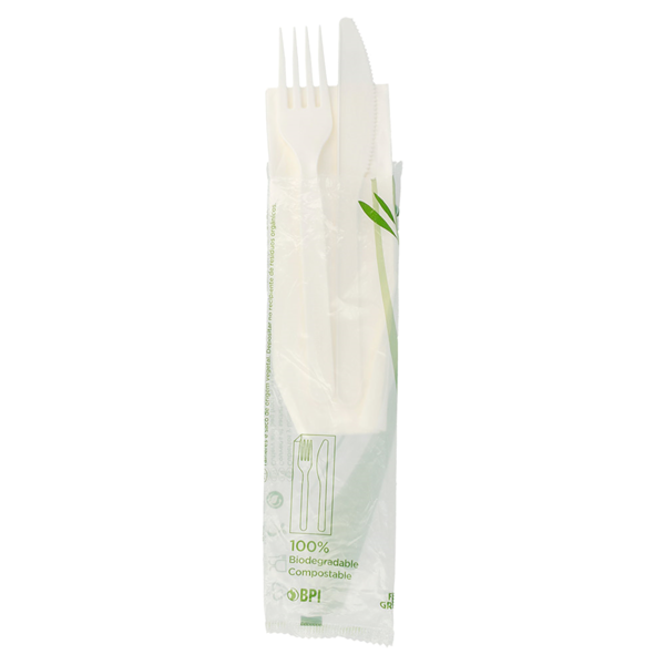 Garcia de pou SET 3/1 TENEDOR CUCHILLO SERVILLETA 18 CM BLANCO CPLA (500 UNID.)