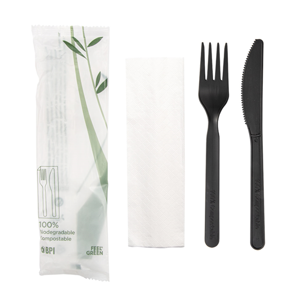 Garcia De Pou SET 3/1 TENEDOR CUCHILLO SERVILLETA 18 CM NEGRO CPLA (500 UNID.)