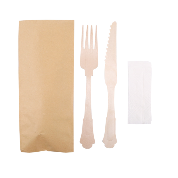 Garcia De Pou SET 3/1 TENEDOR CUCHILLO SERVILLETA 'CLASSIC' 20 CM NATURAL MADERA (100 UNID.)