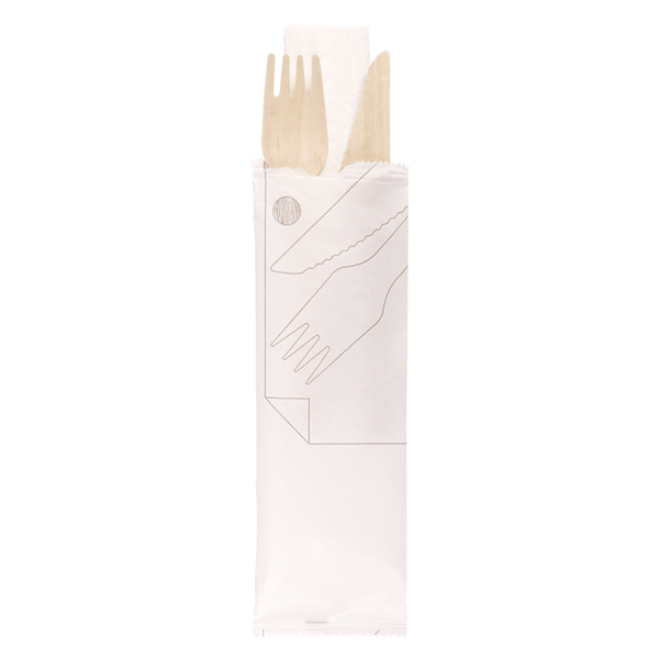 Garcia De Pou SET 3/1 TENEDOR CUCHILLO SERVILLETA 'MAKAN' 16 CM NATURAL MADERA (100 UNID.)