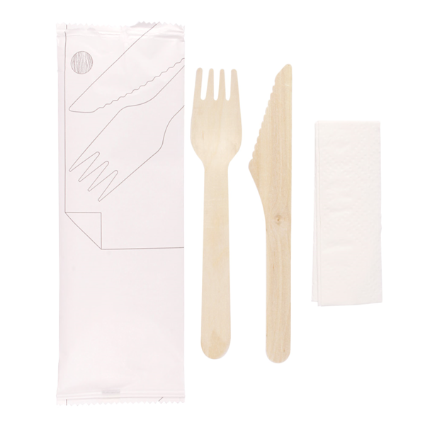 Garcia De Pou SET 3/1 TENEDOR CUCHILLO SERVILLETA 'MAKAN' 16 CM NATURAL MADERA (100 UNID.)