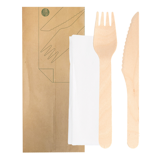 Garcia de pou SET 3/1 TENEDOR CUCHILLO SERVILLETA 'MAKAN' 16 CM NATURAL MADERA (100 UNID.)