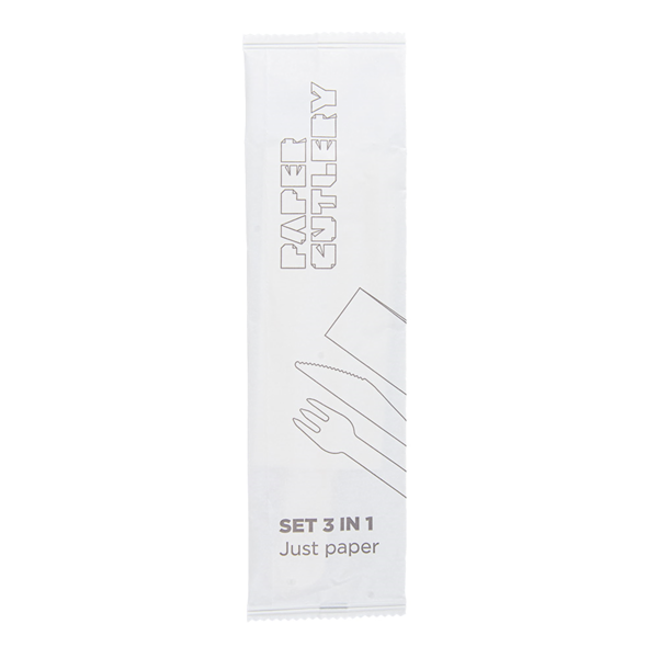 Garcia De Pou SET 3/1 TENEDOR CUCHILLO SERVILLETA 'PAPER CUTLERY' 15 8 CM BLANCO PAPEL (100 UNID.)