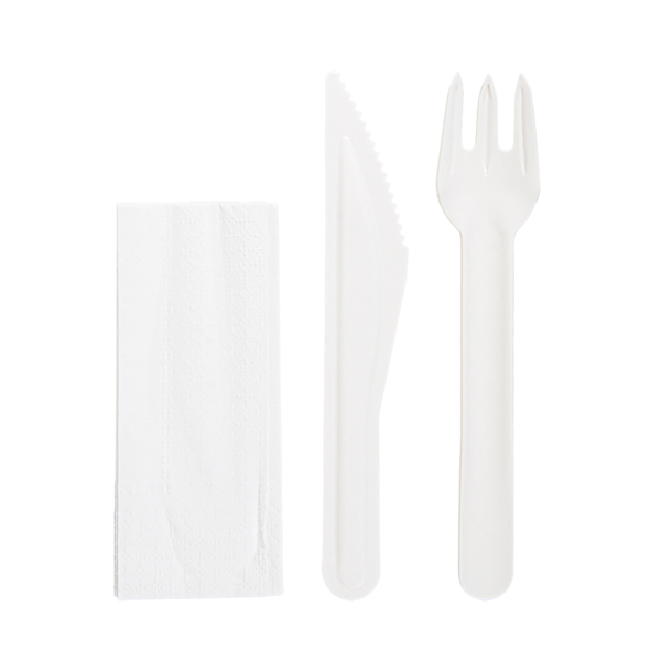 Garcia De Pou SET 3/1 TENEDOR CUCHILLO SERVILLETA 'PAPER CUTLERY' 15 8 CM BLANCO PAPEL (100 UNID.)