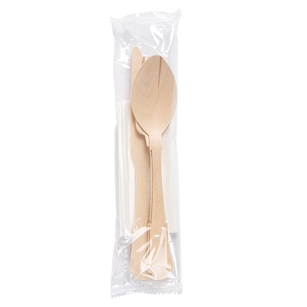 Garcia De Pou SET 4/1 TENEDOR CUCHILLO CUCHARA SERVILLETA 'CLASSIC' 20 CM NATURAL MADERA (100 UNID.)