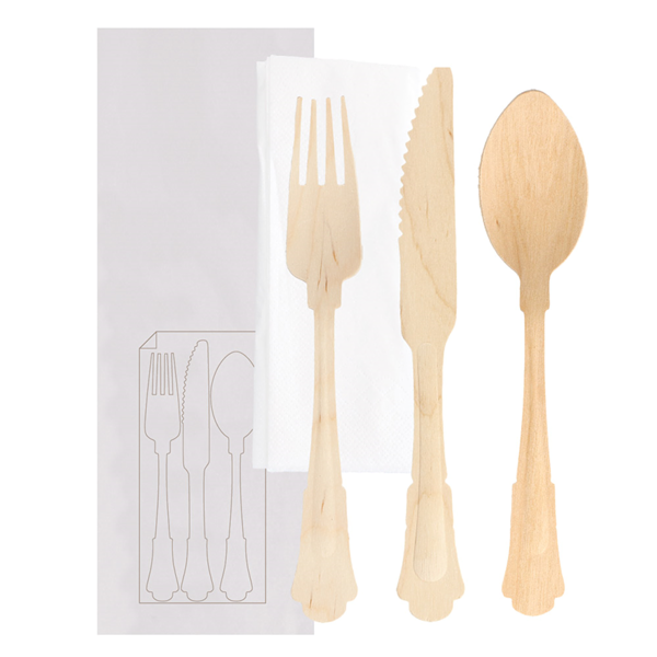 Garcia de pou SET 4/1 TENEDOR CUCHILLO CUCHARA SERVILLETA 'CLASSIC' 20 CM NATURAL MADERA (100 UNID.)