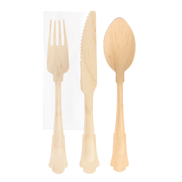 Garcia de pou SET 4/1 TENEDOR CUCHILLO CUCHARA SERVILLETA 'CLASSIC' 20 CM NATURAL MADERA (100 UNID.)