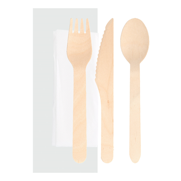 Garcia de pou SET 4/1 TENEDOR CUCHILLO CUCHARA SERVILLETA 'MAKAN' 16 CM NATURAL MADERA (100 UNID.)