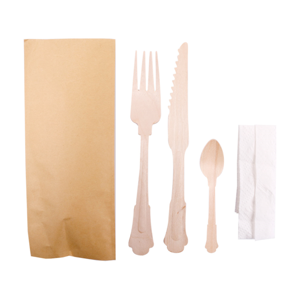 Garcia De Pou SET 4/1 TENEDOR CUCHILLO SERVILLETA CUCHARILLA 'CLASSIC' 20 CM NATURAL MADERA (100 UNID.)