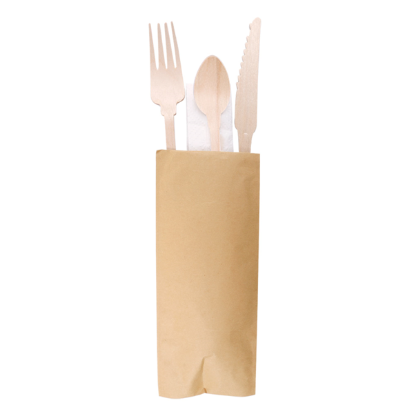 Garcia de pou SET 4/1 TENEDOR CUCHILLO SERVILLETA CUCHARILLA 'CLASSIC' 20 CM NATURAL MADERA (100 UNID.)