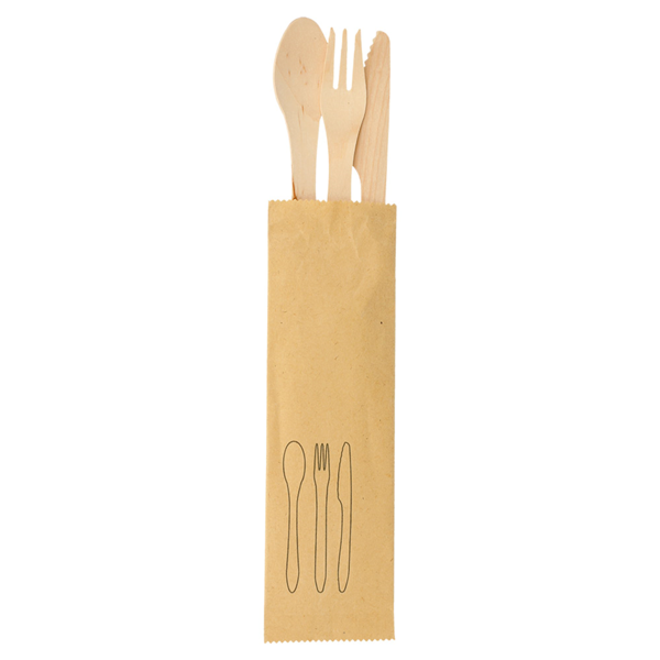 Garcia De Pou SET TENEDOR CUCHILLO CUCHARA 'CURVE' 18 5 CM NATURAL MADERA (200 UNID.)