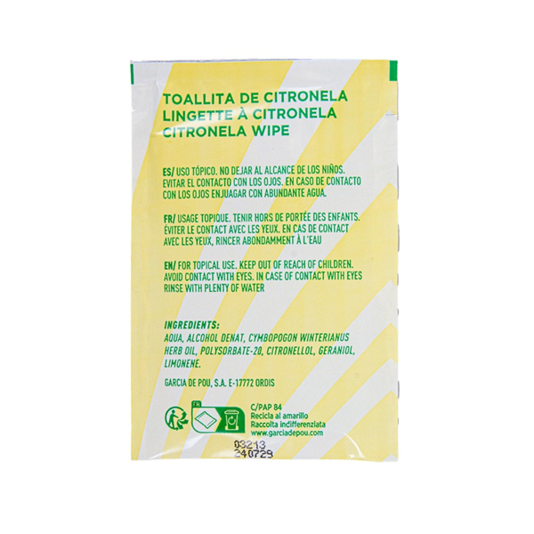 Garcia De Pou TOALLITAS CITRONELA 50 G/M2 6 8x10 CM BLANCO CELULOSA (300 UNID.)