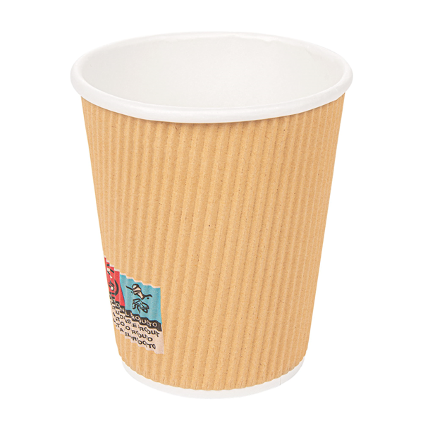 Garcia De Pou VASOS BEBIDAS CALIENTES DOBLE PARED ONDULADO 240 ML 280 + 250 + 18 PE G/M2 Ø8/5 6x9 2 CM MARRÓN CARTONCILLO (1000 UNID.)