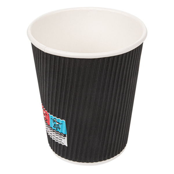 Garcia De Pou VASOS BEBIDAS CALIENTES DOBLE PARED ONDULADO 240 ML 280 + 250 + 18 PE G/M2 Ø8/5 6x9 2 CM NEGRO CARTONCILLO (1000 UNID.)