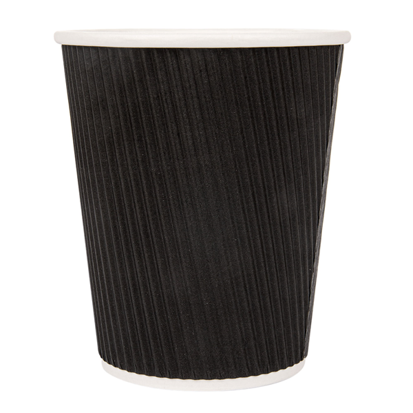 Garcia De Pou VASOS BEBIDAS CALIENTES DOBLE PARED ONDULADO 240 ML 280 + 250 + 18 PE G/M2 Ø8/5 6x9 2 CM NEGRO CARTONCILLO (1000 UNID.)