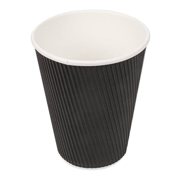 Garcia De Pou VASOS BEBIDAS CALIENTES DOBLE PARED ONDULADO 360 ML 300 + 250 + 18 PE G/M2 Ø9/6x11 CM NEGRO CARTONCILLO (1000 UNID.)