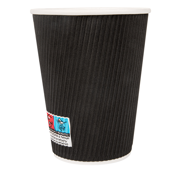 Garcia De Pou VASOS BEBIDAS CALIENTES DOBLE PARED ONDULADO 360 ML 300 + 250 + 18 PE G/M2 Ø9/6x11 CM NEGRO CARTONCILLO (1000 UNID.)