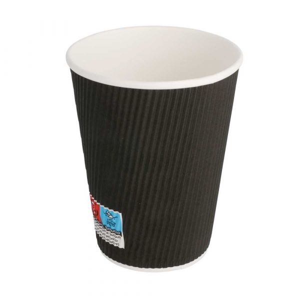 Garcia de pou VASOS BEBIDAS CALIENTES DOBLE PARED ONDULADO 360 ML 300 + 250 + 18 PE G/M2 Ø9/6x11 CM NEGRO CARTONCILLO (1000 UNID.)