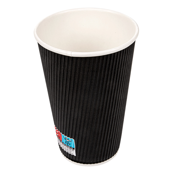 Garcia De Pou VASOS BEBIDAS CALIENTES DOBLE PARED ONDULADO 480 ML 300 + 250 + 18 PE G/M2 Ø9/6x13 2 CM NEGRO CARTONCILLO (500 UNID.)