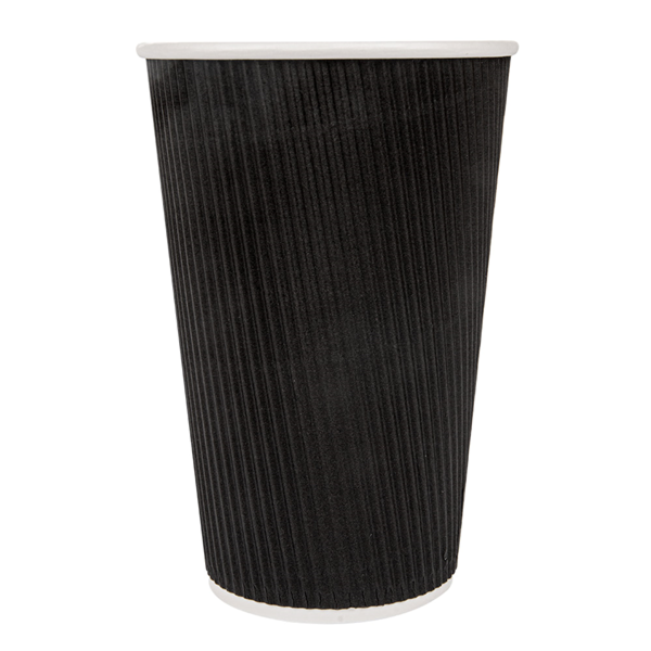 Garcia De Pou VASOS BEBIDAS CALIENTES DOBLE PARED ONDULADO 480 ML 300 + 250 + 18 PE G/M2 Ø9/6x13 2 CM NEGRO CARTONCILLO (500 UNID.)